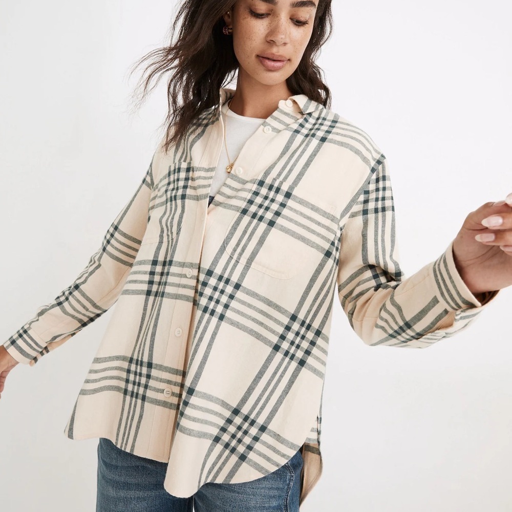 Madewell Oversized Ex-Boyfriend Swing Shirt Flannel in Windowpane, size S